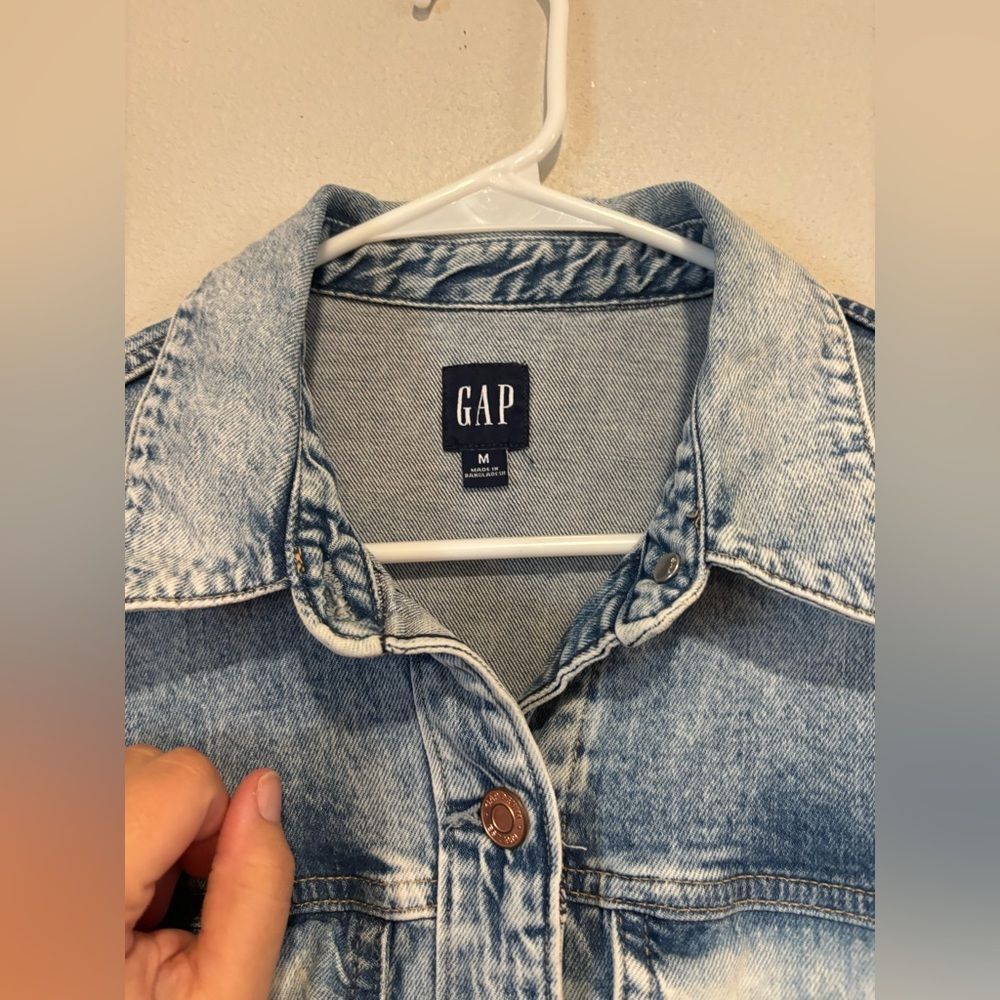 GAP Denim Midi Dress Belted Button Front Acid Wash Long Sleeve Size M - Picture 7 of 8